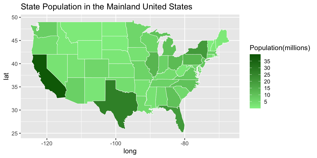 A customized choropleth map filled in with green coloor.